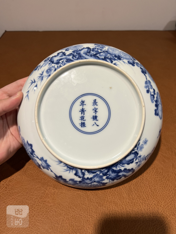 清雍正 青花牡丹花蝶纹盘 - 图5